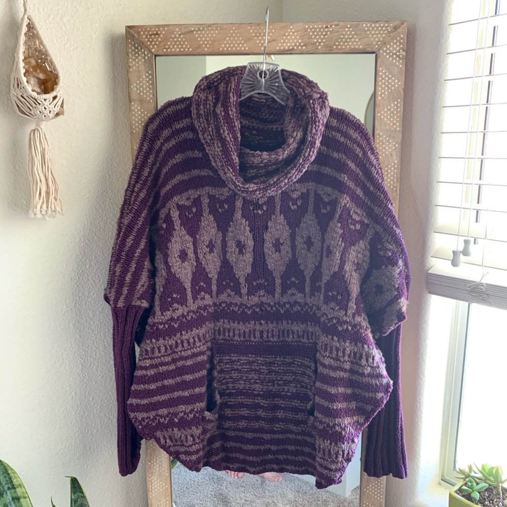 Free People Rosie Lee Aztec Poncho Sweater